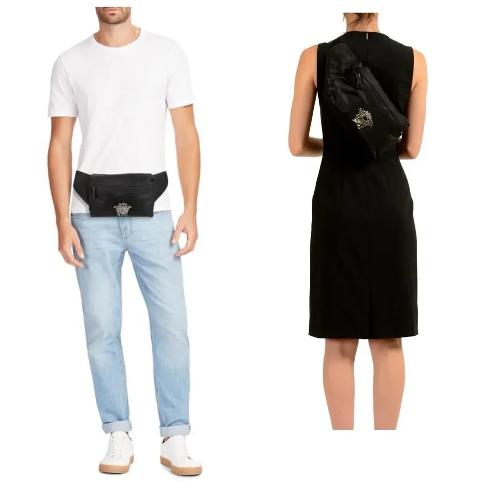 NWT Versace La Medusa Pallazo Black Nylon Fanny Pack Bum Belt Sling Bag $900